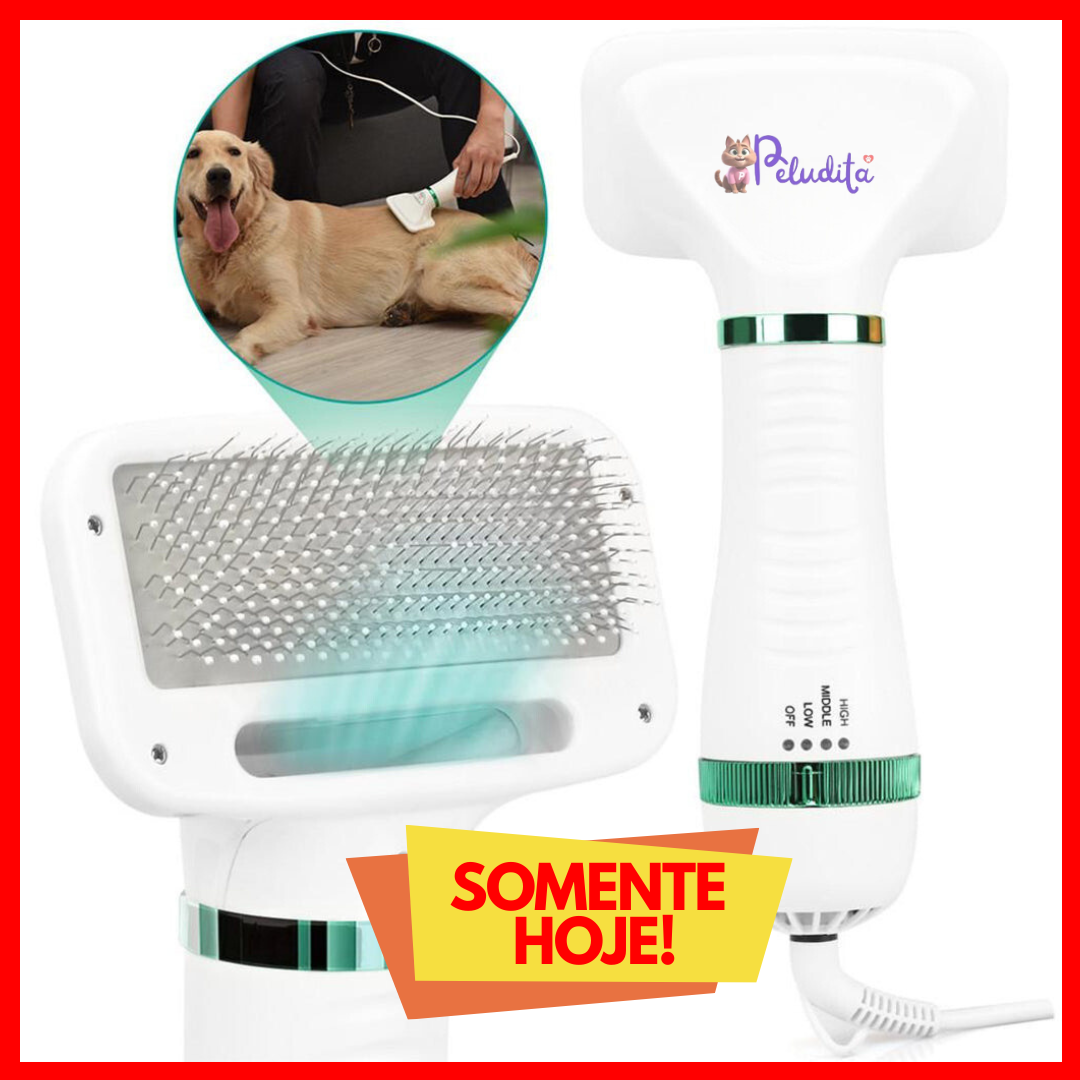 Secador Pet 2 em 1 Peludita: Seca, Remove Pelos Soltos e Desembaraça - OFERTA RELÂMPAGO!